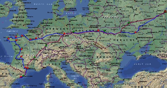 Наш маршрут, только от Саратова до Киева мы ехали тоже по красной линии.